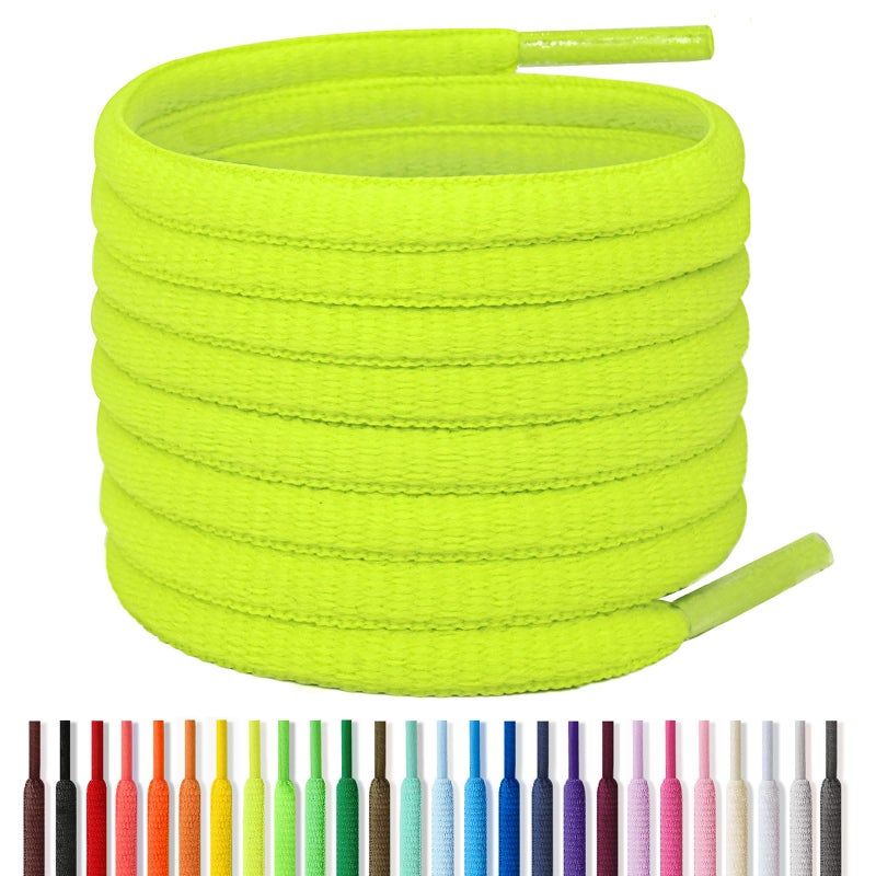 Handshop Half Round Shoelaces 1/4" - Oval Shoe Laces Replacements For Sneakers and Athletic Shoes Sports Neon Green 57 inch (145cm) - Image 1